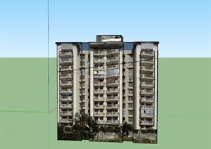 某现代12层小区住宅建筑设计SU(草图大师)模型