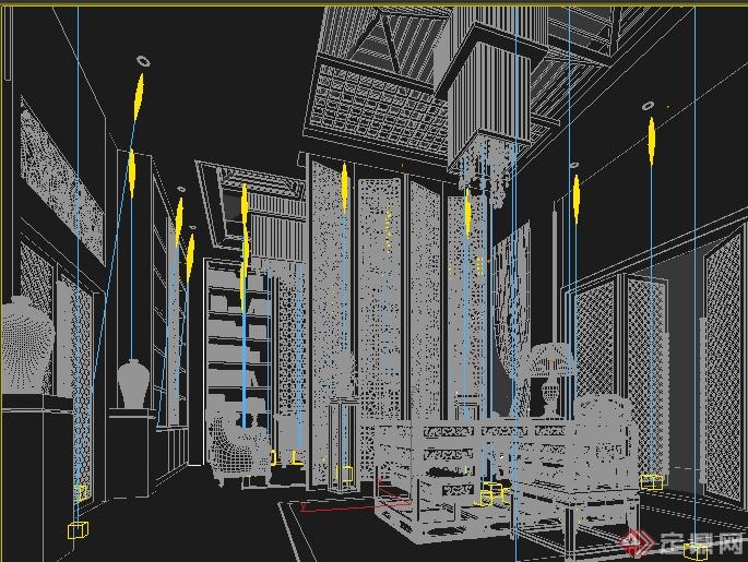 某中式风格会所会客厅室内设计3DMAX模型(1)