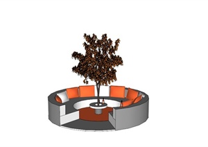 某现代私家庭院树池座椅设计SU(草图大师)模型