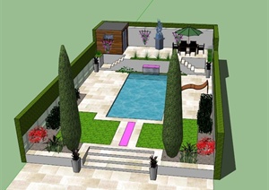 某现代私家住宅庭院景观规划设计SU(草图大师)模型