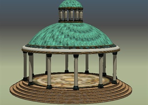 伊斯兰风格穹顶圆形景观亭设计SU(草图大师)模型