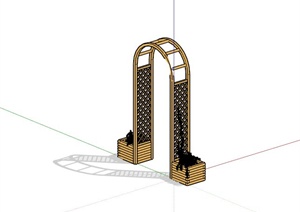 某庭院木制门廊设计SU(草图大师)模型