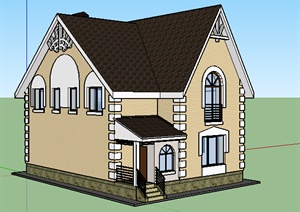 欧式风格两层民居住宅建筑设计SU(草图大师)模型