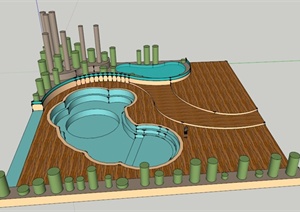 某现代水池景观设计SU(草图大师)模型