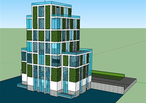 现代风格多层玻璃外立面住宅建筑设计SU(草图大师)模型