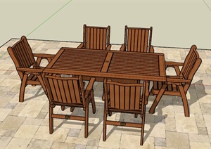 某现代木质桌椅设计SU(草图大师)模型