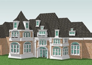 某欧式风格私人豪华别墅建筑设计SU(草图大师)模型
