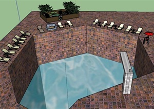 某现代风格户外跳水池以及庭院景观设计SU(草图大师)模型