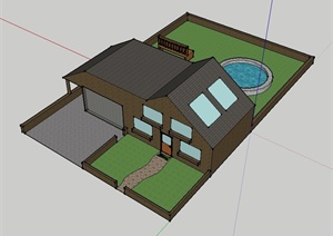 某带车库双层住宅建筑设计SU(草图大师)模型