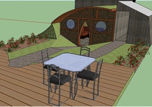 某现代风格花园休息室建筑设计SU(草图大师)模型