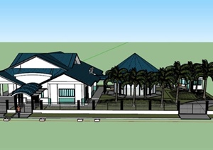 东南亚某两层住宅建筑设计SU(草图大师)模型