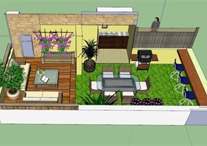 某现代住宅庭院花园景观规划设计SU(草图大师)模型
