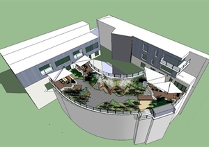 某现代弧形屋顶花园景观设计SU(草图大师)模型