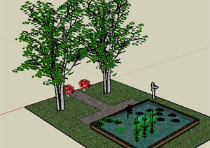 某园林景观矩形小水池景观SU(草图大师)模型