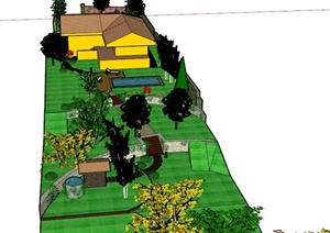 某两层住宅建筑庭院景观设计SU(草图大师)模型