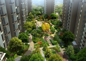 某现代高层小区住宅景观规划设计效果图PSD格式