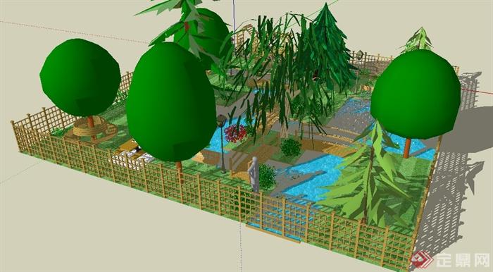 某园林景观矩形小花园景观设计SU模型(2)