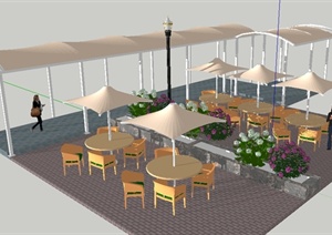 某现代风格户外咖啡厅景观设计SU(草图大师)模型