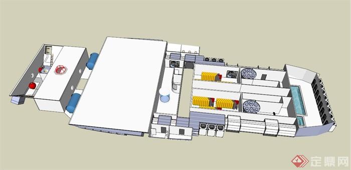 某现代污水处理厂机房建筑设计SU模型(1)