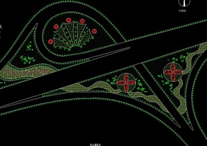 现代某地互通立交桥道路绿化设计CAD平面图