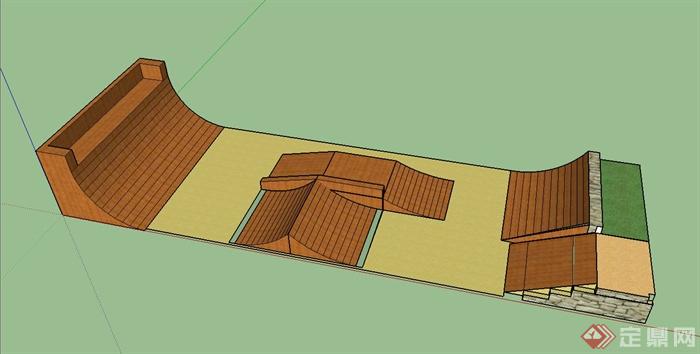 一个滑板场坡道设施设计SU模型(1)