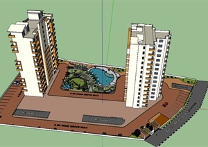 两栋住宅楼及周边环境设计SU(草图大师)模型
