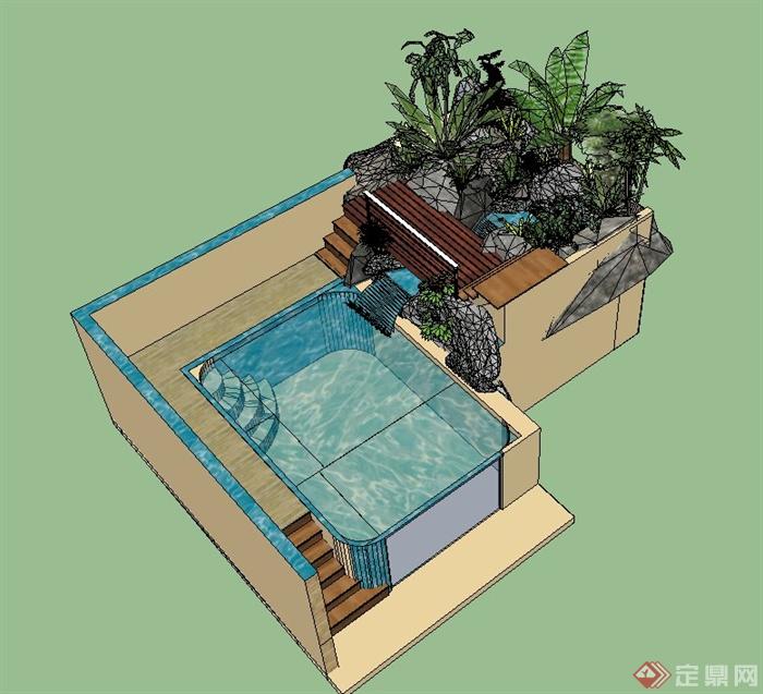 某水景平台组合景观设计SU模型(1)