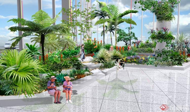 贵阳机场室内景观设计方案之办票厅右侧花园效果图