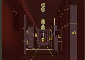 某酒店会所走廊走道电梯间装饰设计3DMAX模型