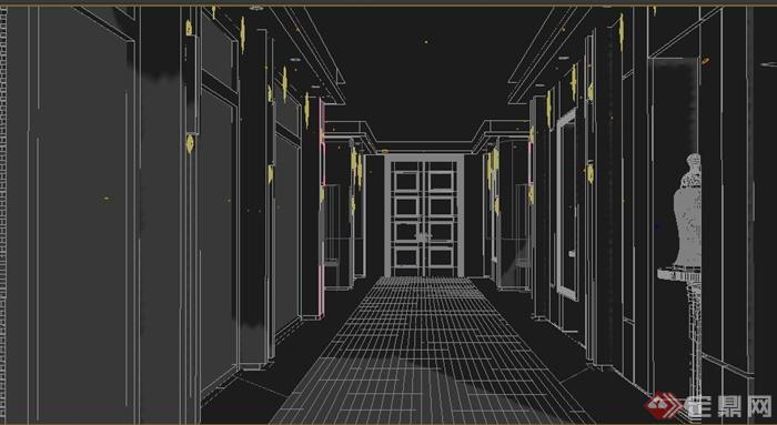 某现代风格走廊走道电梯间室内装修3DMAX模型(1)