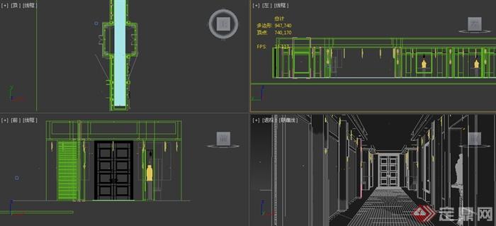 某现代风格走廊走道电梯间室内装修3DMAX模型(2)