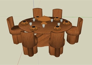某现代中式餐桌椅设计SU(草图大师)模型