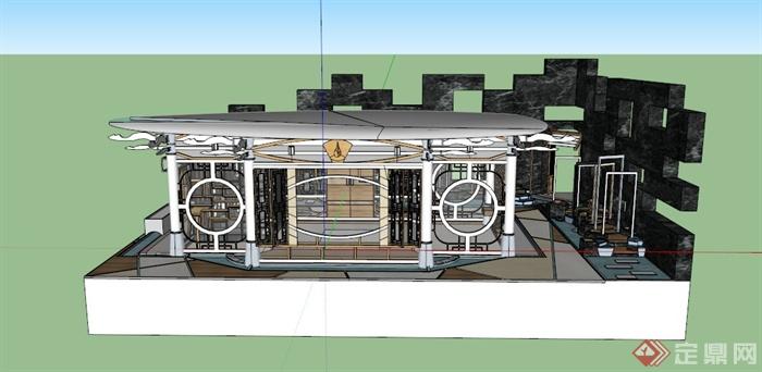 某单层茶室建筑设计SU模型(1)