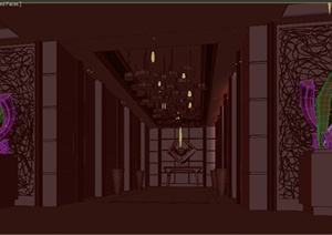 某酒店楼层三叉走廊过道电梯间设计3DMAX模型