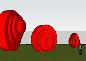 现代风格三个红色圆环雕塑小品设计SU(草图大师)模型