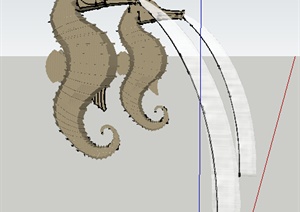 现代风格两个海马喷水雕塑小品设计SU(草图大师)模型