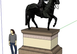 欧式风格黑色带基座骑士雕塑小品设计SU(草图大师)模型