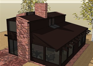 某现代中式风格住宅建筑设计SU(草图大师)模型（含室内）
