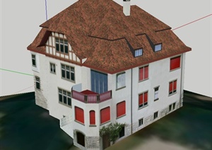 某欧式三层别墅建筑设计SU(草图大师)模型