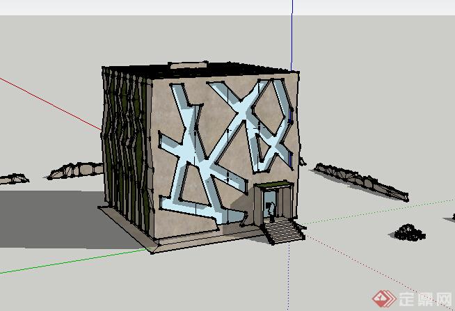 现代风格镂空玻璃办公建筑设计su模型(1)