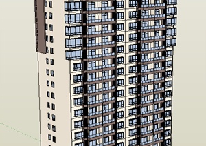某26层新中式住宅楼建筑设计SU(草图大师)模型