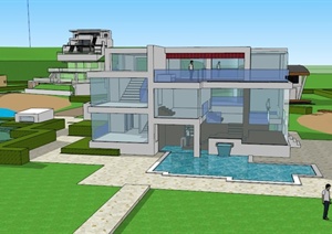 现代某滨海住宅区建筑设计SU(草图大师)模型