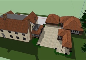某欧式住宅别墅建筑设计SU(草图大师)模型（带庭院）