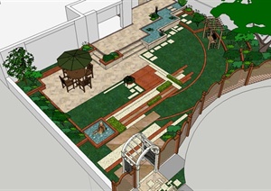 某别墅前后庭院景观设计SU(草图大师)模型
