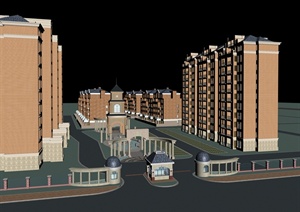 某现代西式风格住宅小区建筑设计3DMAX模型（含大门设计）