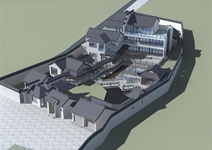 现代中式风格别墅建筑设计3DMAX模型