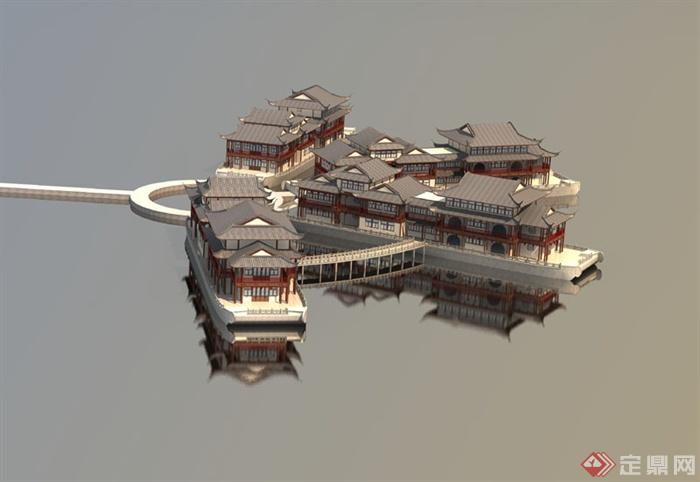某中式旅游建筑船坊设计3dmax模型