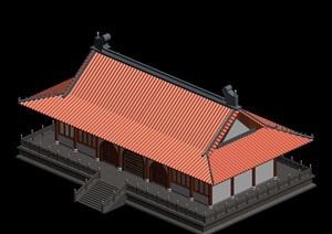 古典中式风格单层大殿建筑设计方案3DMAX模型