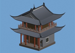景区古典中式两层古建筑设计3DMAX模型
