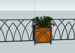 现代某铁艺围栏与花坛设计SU(草图大师)模型